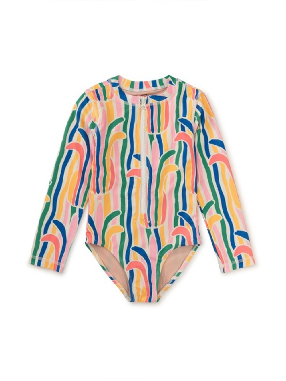 Colorful Striped Long Sleeve Girls One-Piece Swimsuit
